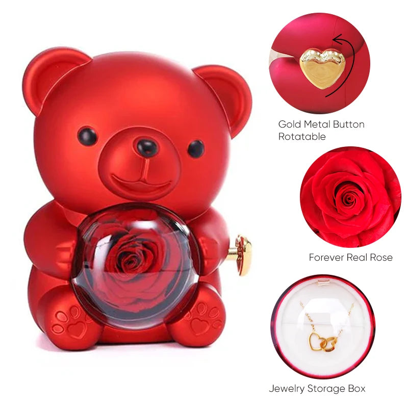 Engraved Necklace with Eternal Rose Bear