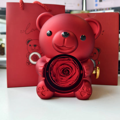 Engraved Necklace with Eternal Rose Bear