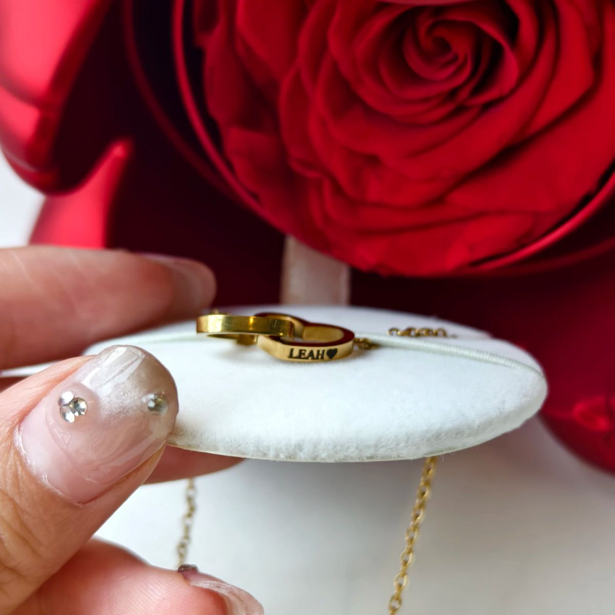 Engraved Necklace with Eternal Rose Bear