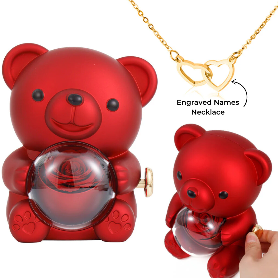 Engraved Necklace with Eternal Rose Bear