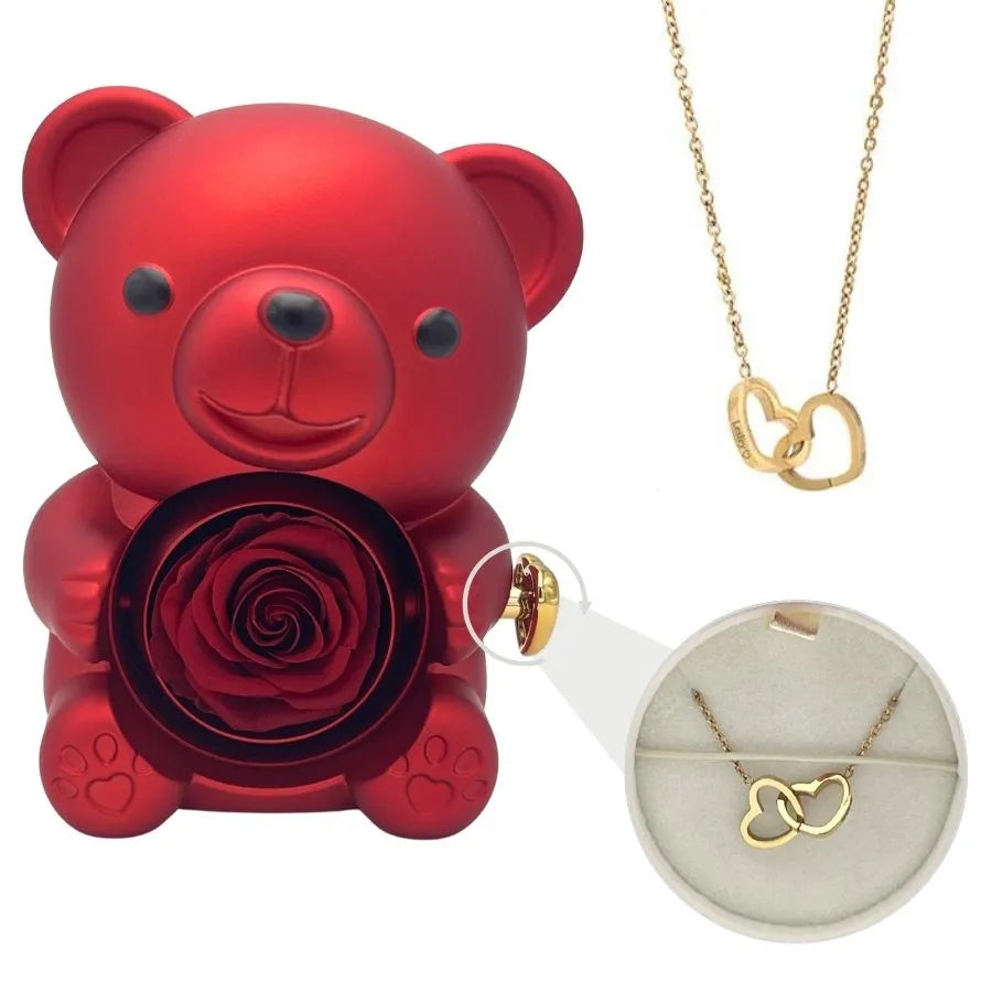 Engraved Necklace with Eternal Rose Bear